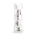 5 Tier Rotating Bookshelf, Floor Rack Simple Bookcase With Acrylic Plate Student Multi Function Creative Bookshelf For Living Room With Anti Toppling Base White Particle Board