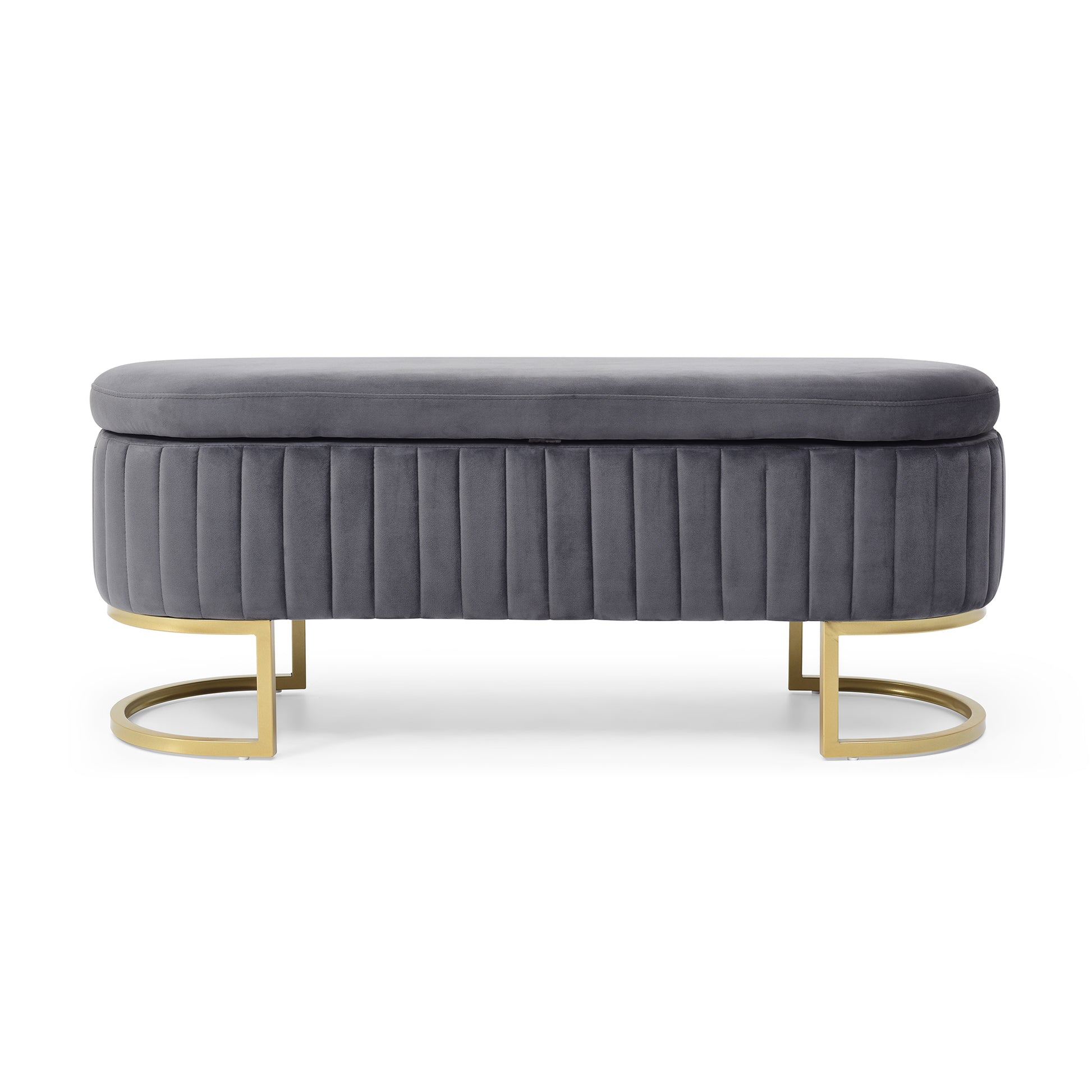 Storage Bench Bedroom Bench, Velvet Oval Upholstered End Of Bed Bench With Golden Metal Legs,50"Modern Storage Ottoman Bench For Bedroom, Living Room,Entryway,Window, Grey Grey Velvet