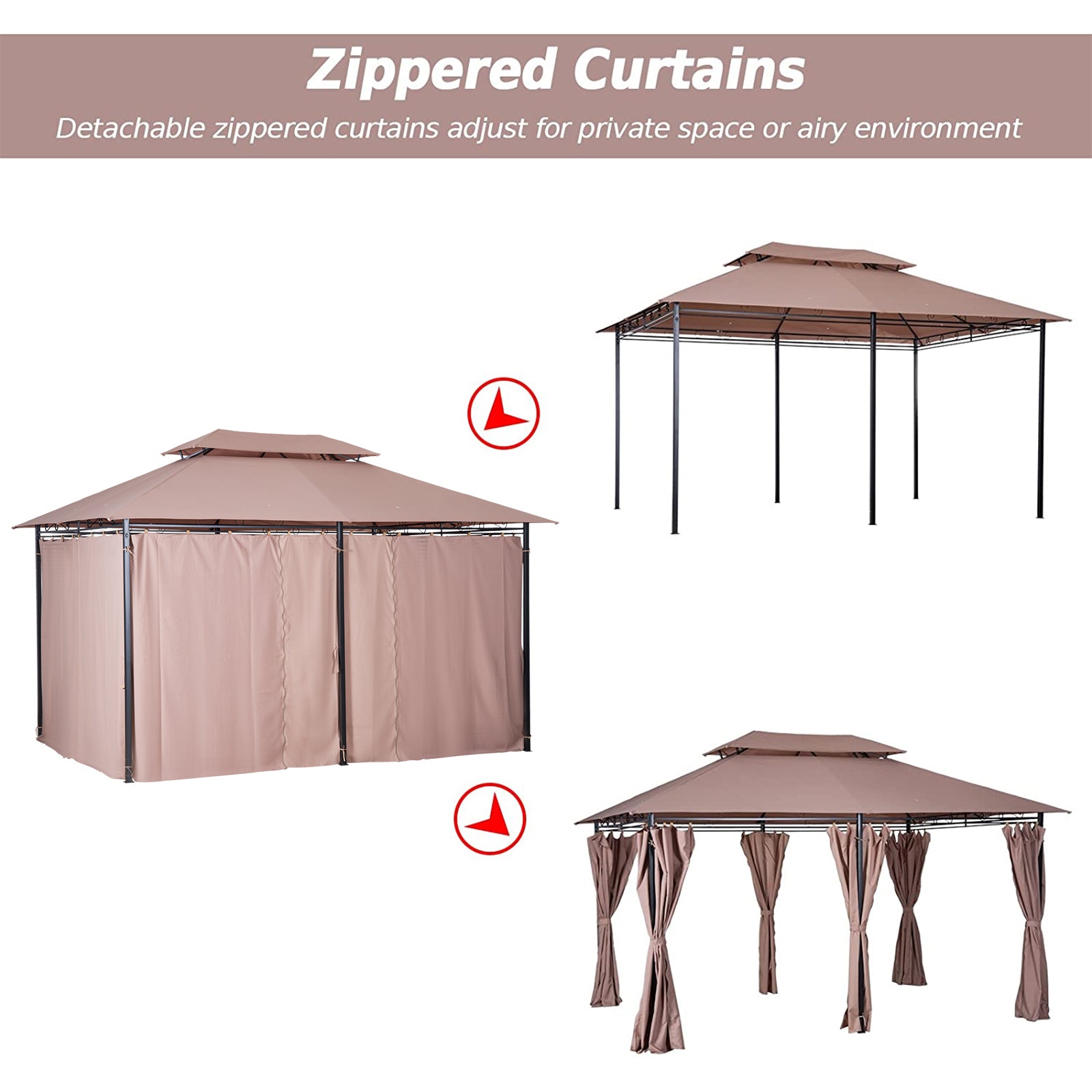 Outsunny 10' X 13' Patio Gazebo, Outdoor Gazebo Canopy Shelter With Curtains, Vented Roof, Steel Frame For Garden, Lawn, Backyard And Deck, Khaki Khaki Steel