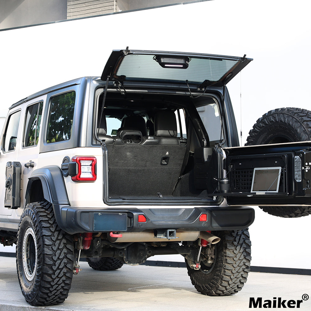 2 Tier Tailgate Table Rear Foldable Storage Cargo Rack Outdoor Camping Desk For 2007 2022 Jeep Wrangler Jk&Jl 4 Door Not Fit Jk Models With Stock Subwoofer Black Steel