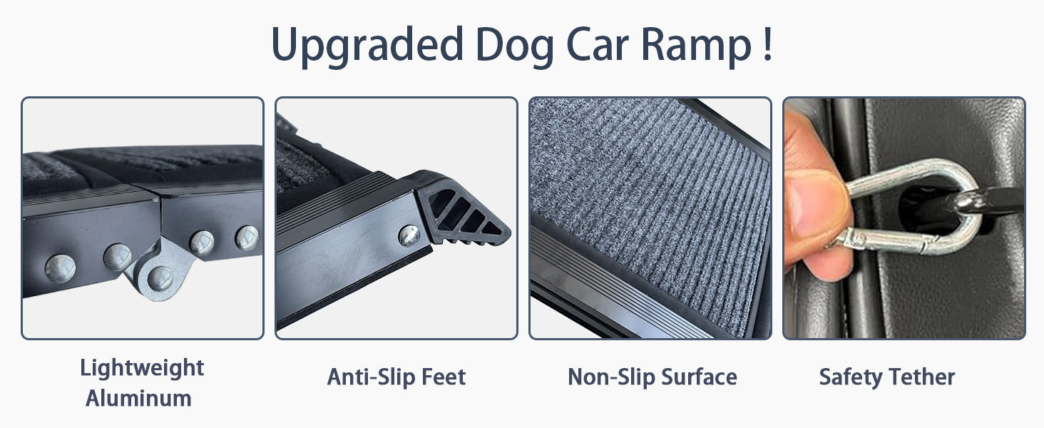 Dog Ramp For Car, 71" Long & 20" Wide Folding Portable Pet Stair Ramp With Non Slip Rug Surface, Extra Wide Dog Steps For Medium & Large Dogs Up To 250Lbs Enter A Car, Suv & Truck Grey Aluminium