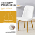 2 Modern Dining Chairs, Sleek Pu Leather Backrest, And Gold Metal Legs Bring A Comfortable Home Experience To The Kitchen, Bedroom, And Office. White Pu