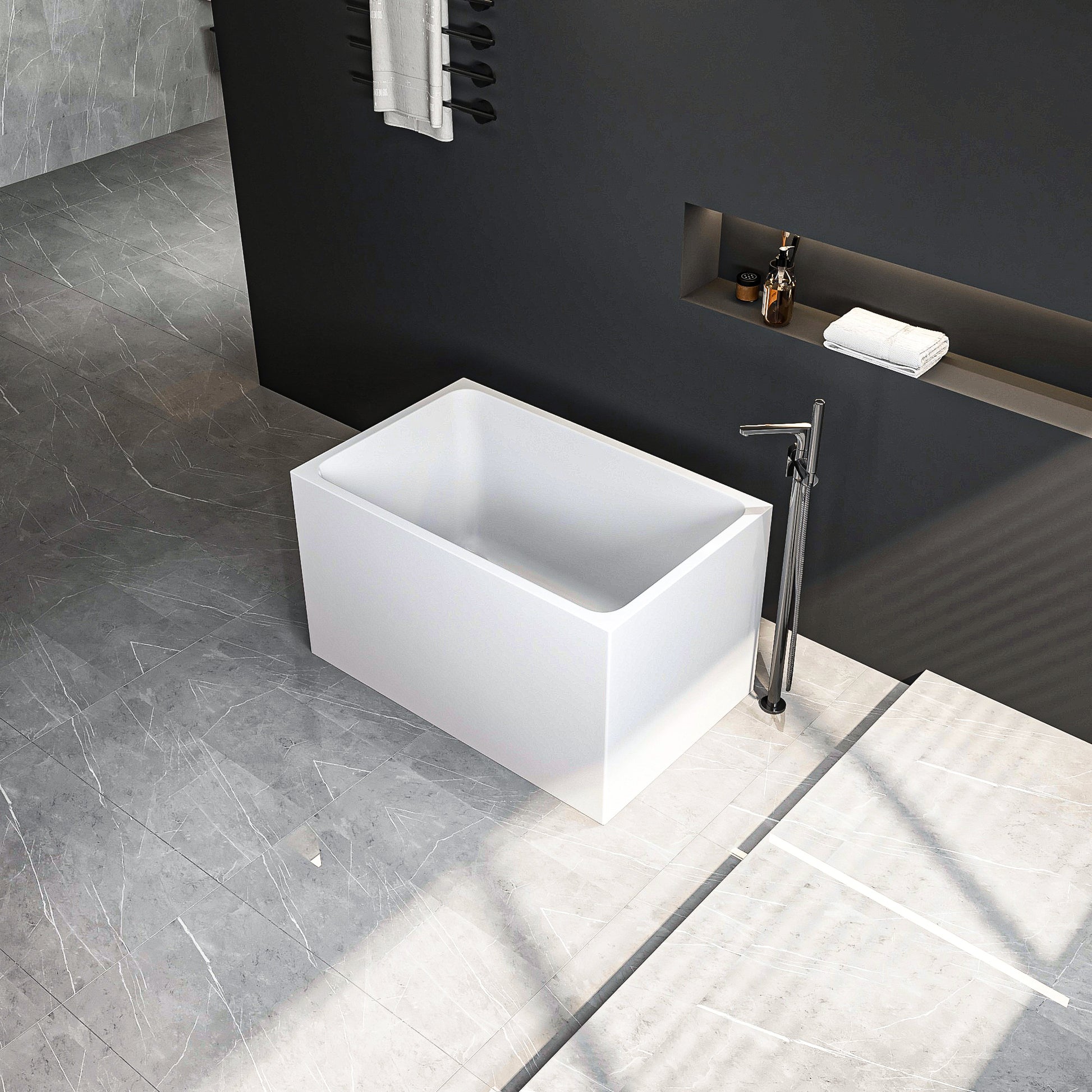 43" Acrylic Freestanding Bathtub: Spacious Rectangle Shape, Gloss White Finish, Chrome Overflow & Pop Up Drain White Rectangle Bathroom Freestanding Tubs Polished Less Than 59 In Contemporary Soaking Center Acrylic Acrylic