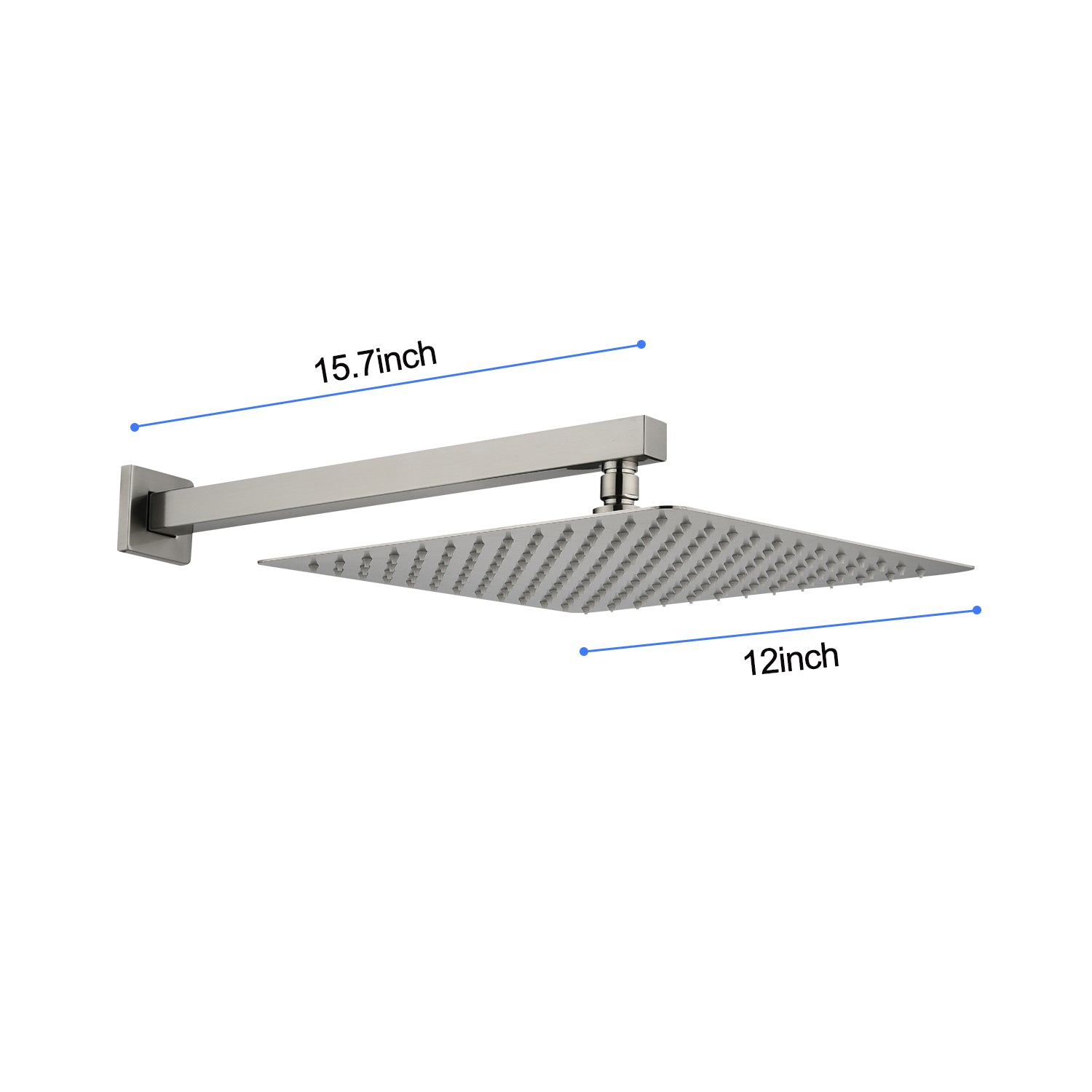 12 Inch Wall Mount Rainfall Square Shower Head Brushed Nickel Stainless Steel