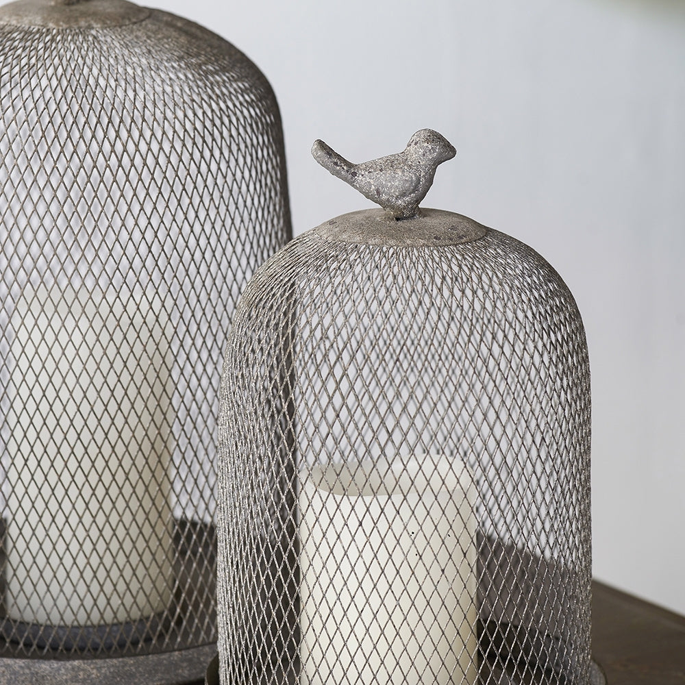 Set Of 2 Ophira Sparrow Antique Gray Mesh Candle Holders, L: D8.5X13" S: D7X10" Antique Gray Antique,Art Deco,Farmhouse,Retro,Rustic Iron