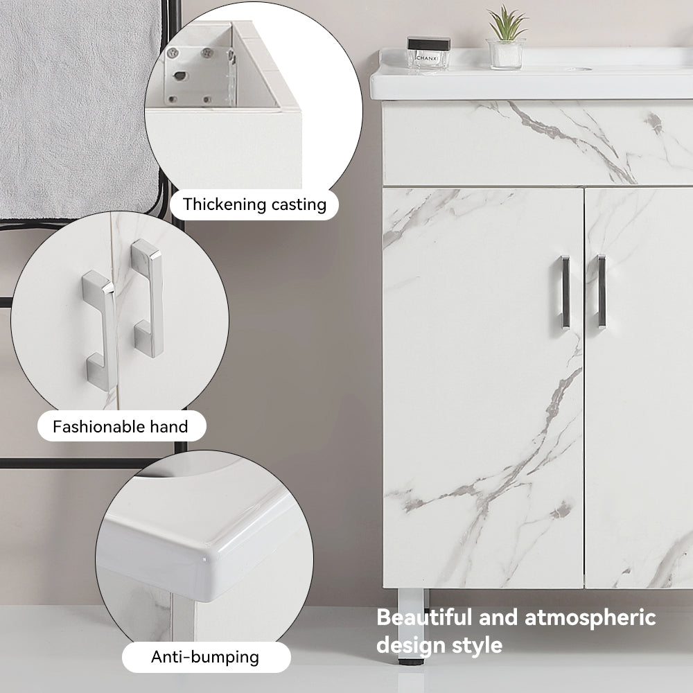 24 Inch Marble Textured Bathroom Cabinet With Ceramic Sink Marble Solid Wood