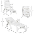 Outsunny Outdoor Chaise Lounge, 5 Level Adjustable Backrest Lounge Chair With Wheels, Folding Tanning Chair For Pool, Beach, Patio, Garden, White White Polypropylene