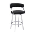 Ava 26 Inch Swivel Counter Stool Chair, Open Back Steel, Black Faux Leather Black Steel