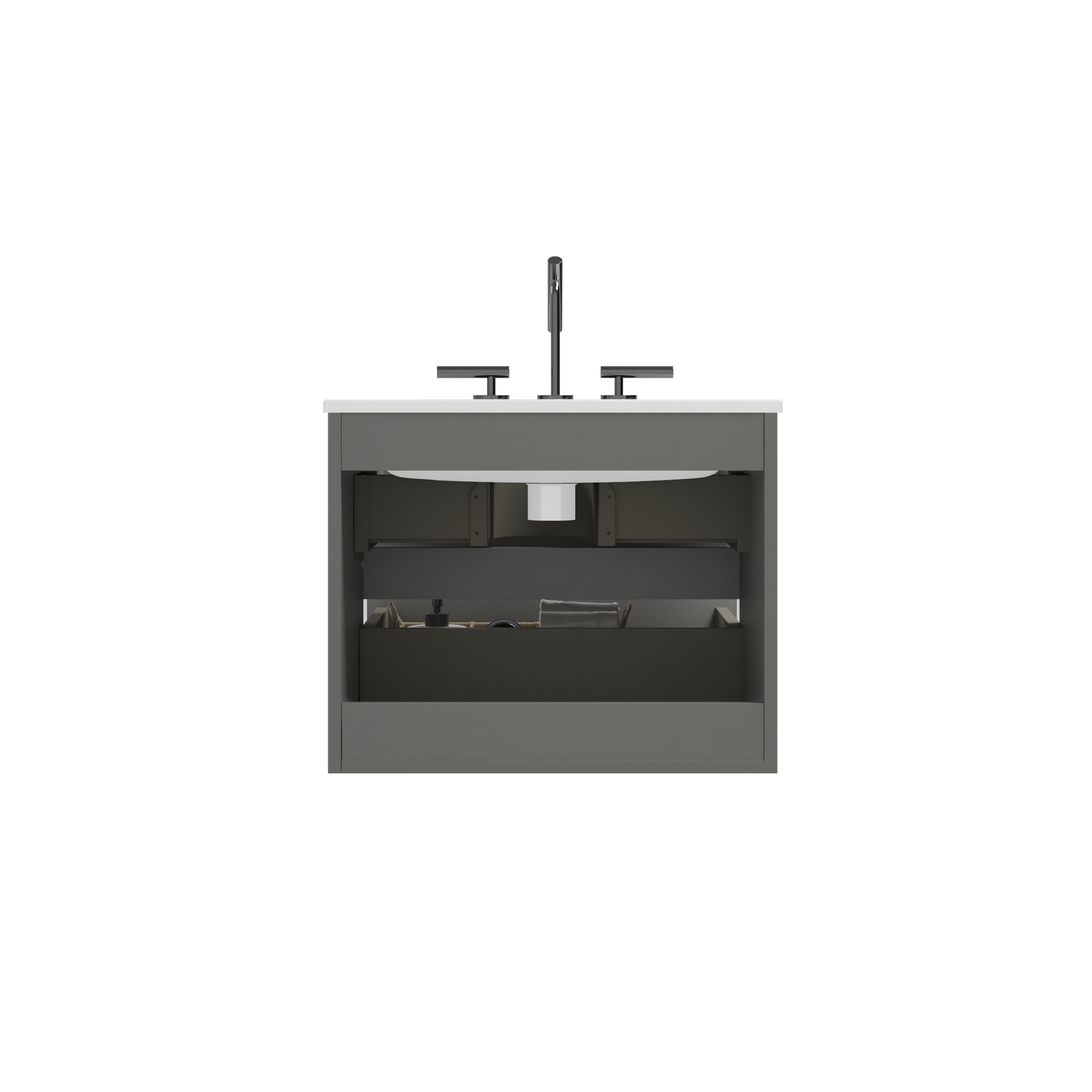 Tia 24" Wall Mount Space Grey Bathroom Vanity With Ceramic Sink With Three Faucet Holes, Large Storage Floating Bathroom Vanity For Modern Bathroom, One Piece Sink Basin Without Drain, Pre Assembled