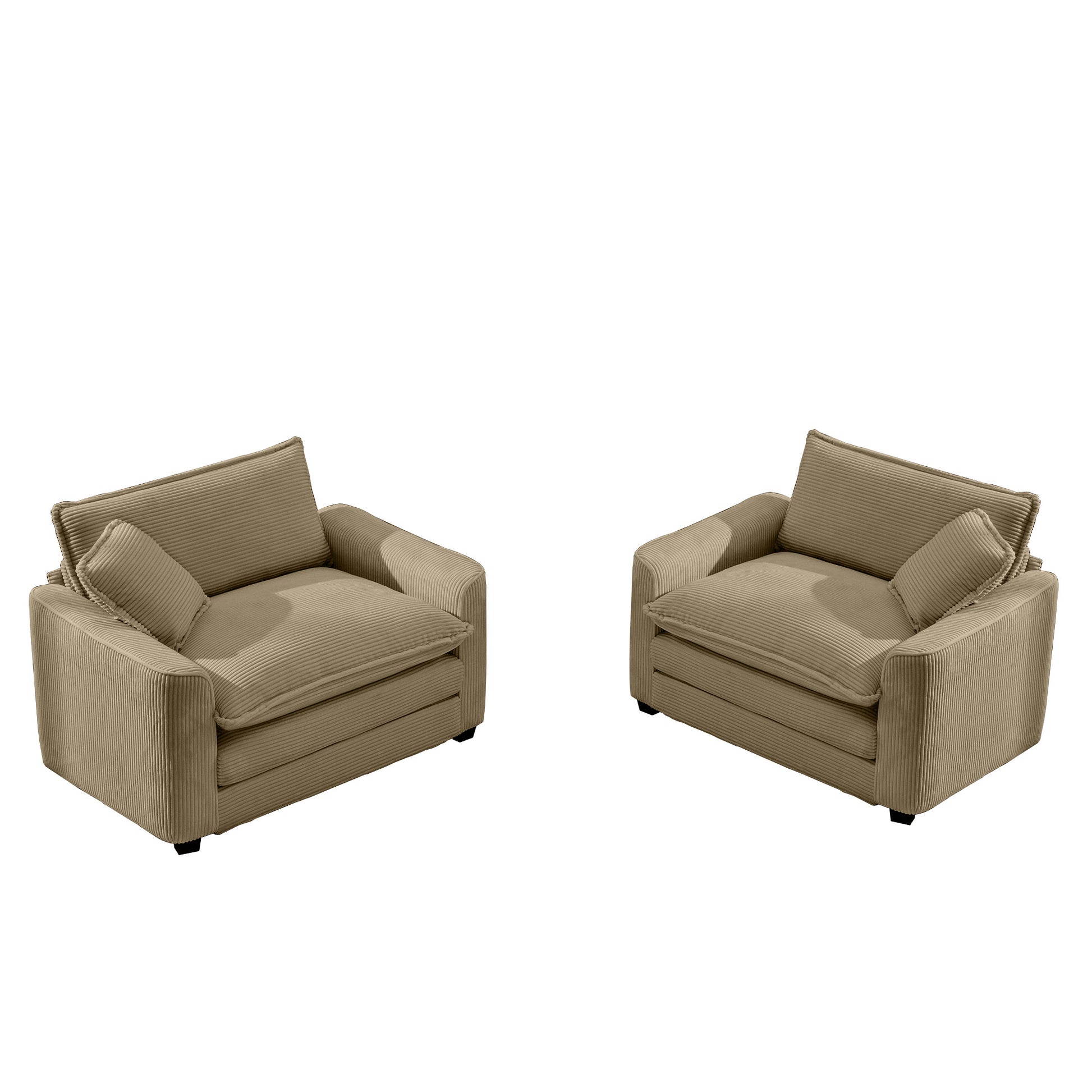 Luxurious And Sophisticated Deep Seated Sofa Set With Two Single Chairs In Tan Corduroy Fabric, Suitable For Bedroom And Office Tan Corduroy 2 Seat