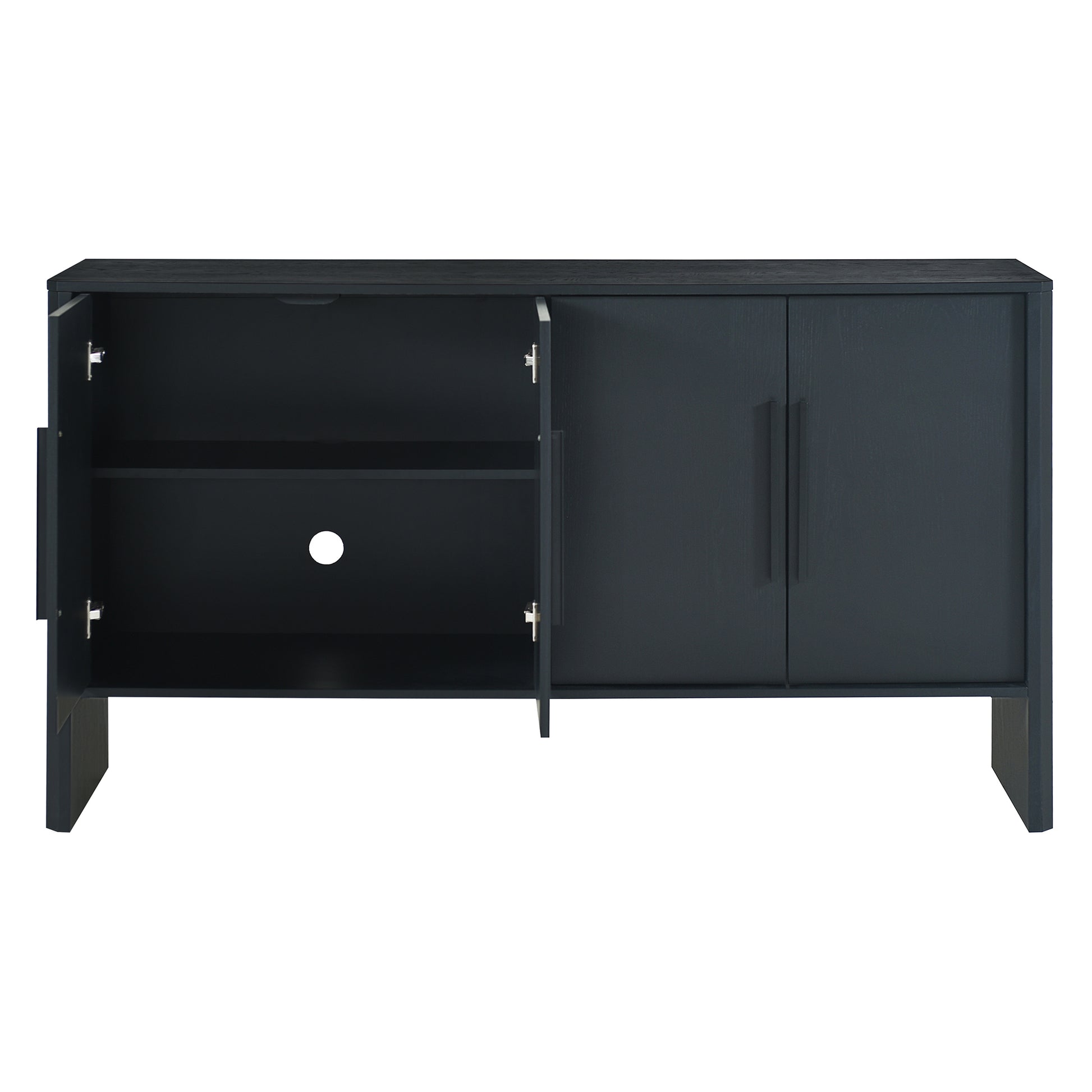 4 Door Large Storage Retro Sideboard With Adjustable Shelves And Long Handles For Kitchen, Dining Room And Living Room Black Black Mdf