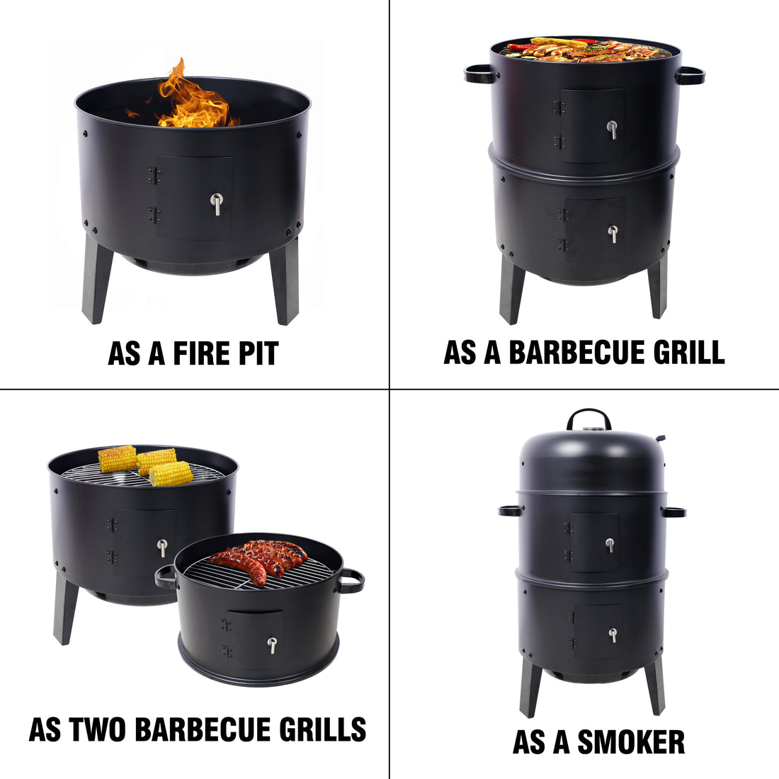 Charcoal Smoker Grill Wood Smoker Grills Outdoor Cooking 16 Inch Vertical Smoker Portable Bbq Grill For Camping, Black Black Steel
