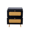 2 Drawer Rattan Nightstand For Bedroom And Living Room, End Table, Side Table With 2 Hand Made Rattan Decorated Drawers Black 2 Drawers Particle Board Mdf,Rattan