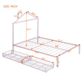 Full Size Metal Platform Bed With Two Drawers,House Shaped Headboard Design, Pink Full Pink Metal