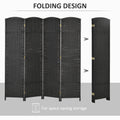 Homcom Room Divider, 4 Panel Folding Privacy Screen, 5.6' Tall Freestanding Partition For Home Office, Bedroom, Black Black Polypropylene