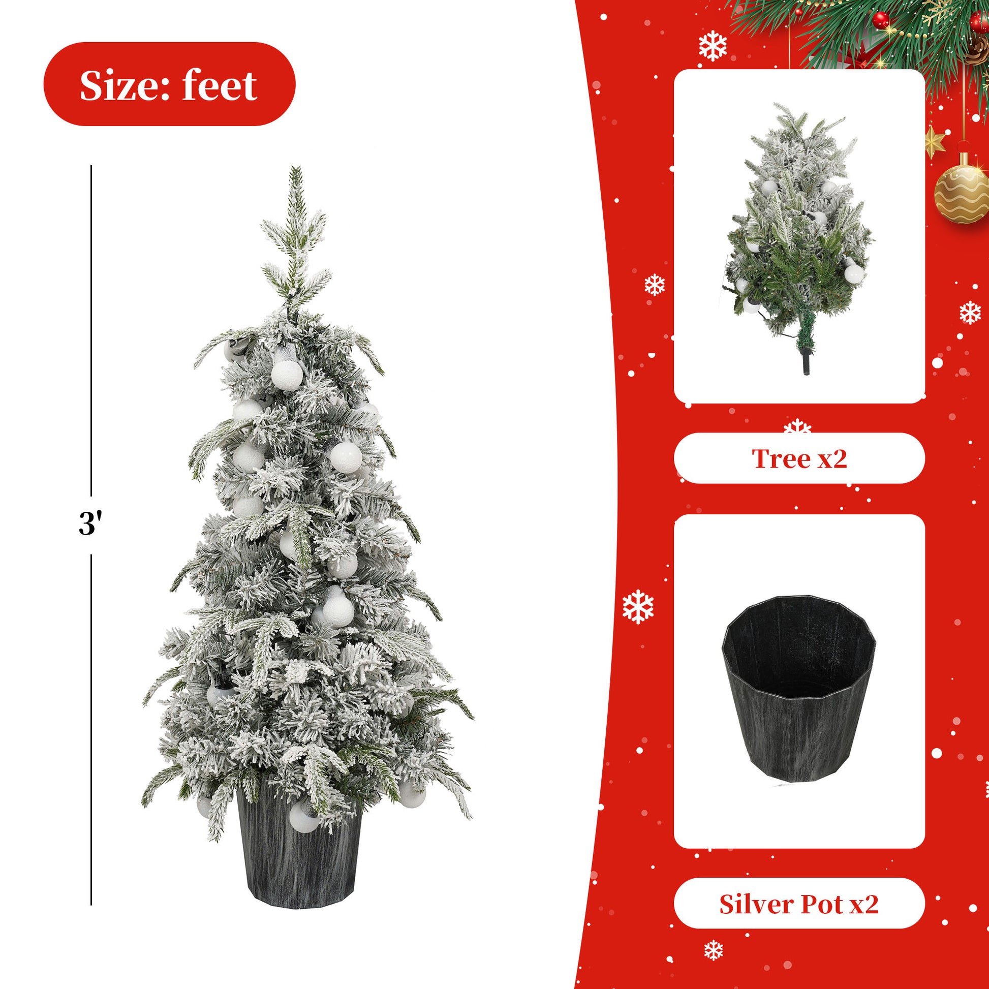 Lighted Candy Christmas Tree Set Of 2, 3Ft Artificial Tree With Warm White Lights, Christmas Tree For Decoartion Inside And Outside Green Pvc