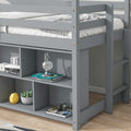 Twin House Loft Bed With Roof Frame, Under Bed Shelving Storage Unit, Guardrails, Ladder,Grey Twin Gray Bedroom American Design Pine Pine