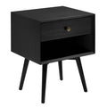 Mid Century Modern Single Drawer Solid Wood Nightstand Black Black Pine