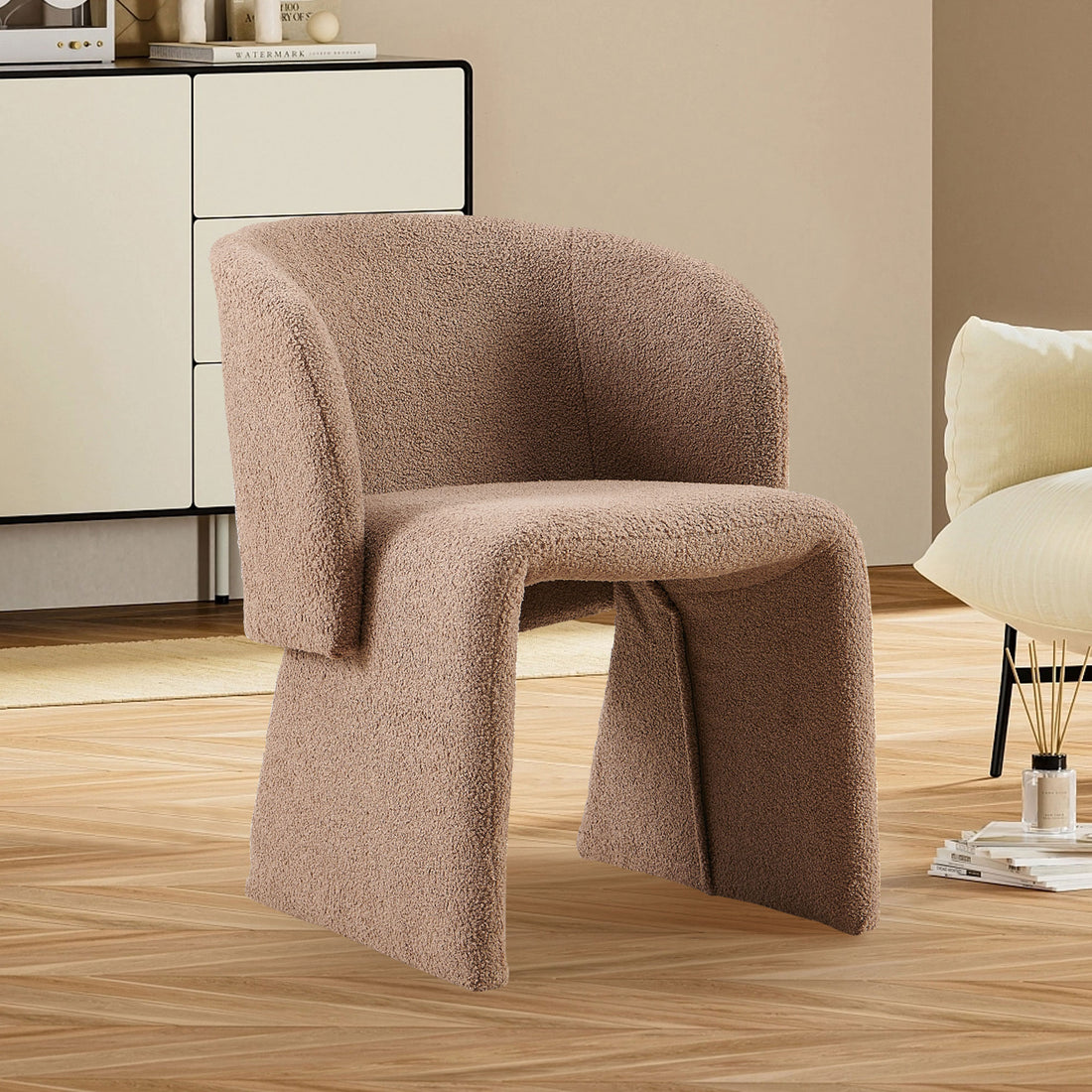 Modern Accent Chair Brown Single Sofa Chair,Upholstered Side Chair Teddy Comfy Chair For Dining Room Bedroom Living Room Reception Brown 1Pc Brown Primary Living Space Modern Foam Teddy