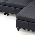 Convertible Sectional Sofa With Storage Seat 6 Seat Sofa With Reversible Chaise U Shaped Sectional Couch For Living Room,Dark Grey Black Fabric 6 Seat