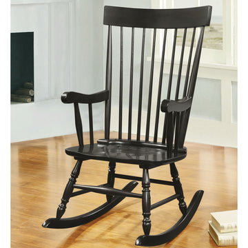 Black Spindle Back Rocking Chair Solid Black Primary Living Space Rectangular Rocking Chairs Rubberwood Slat Back Wood