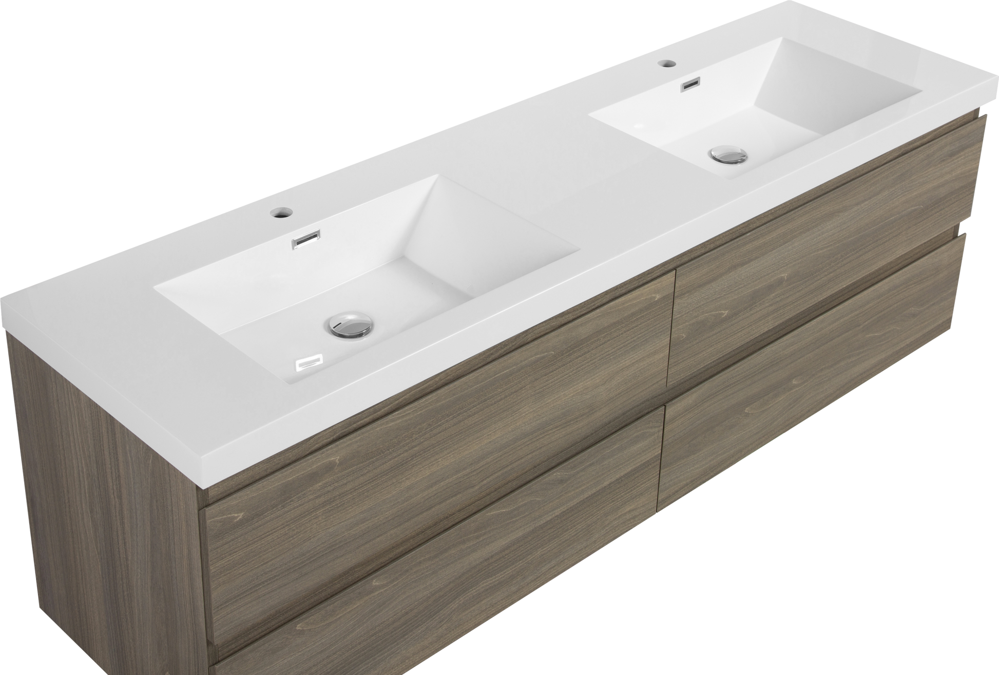 72" Floating Bathroom Vanity With Sink, Modern Wall Mounted Bathroom Storage Vanity Cabinet With Two Resin Top Basin And Four Soft Close Drawers, Ash Grey 24V11 72Ag 4 Grey Bathroom Wall Mounted Melamine