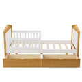 Twin Size House Shape Bed With Two Drawers Wooden Bed For Girls Boys Teens, No Box Spring Needed, Walnut And White Box Spring Not Required Twin White Walnut Wood Bedroom Cute Pine Bed Frame Wood