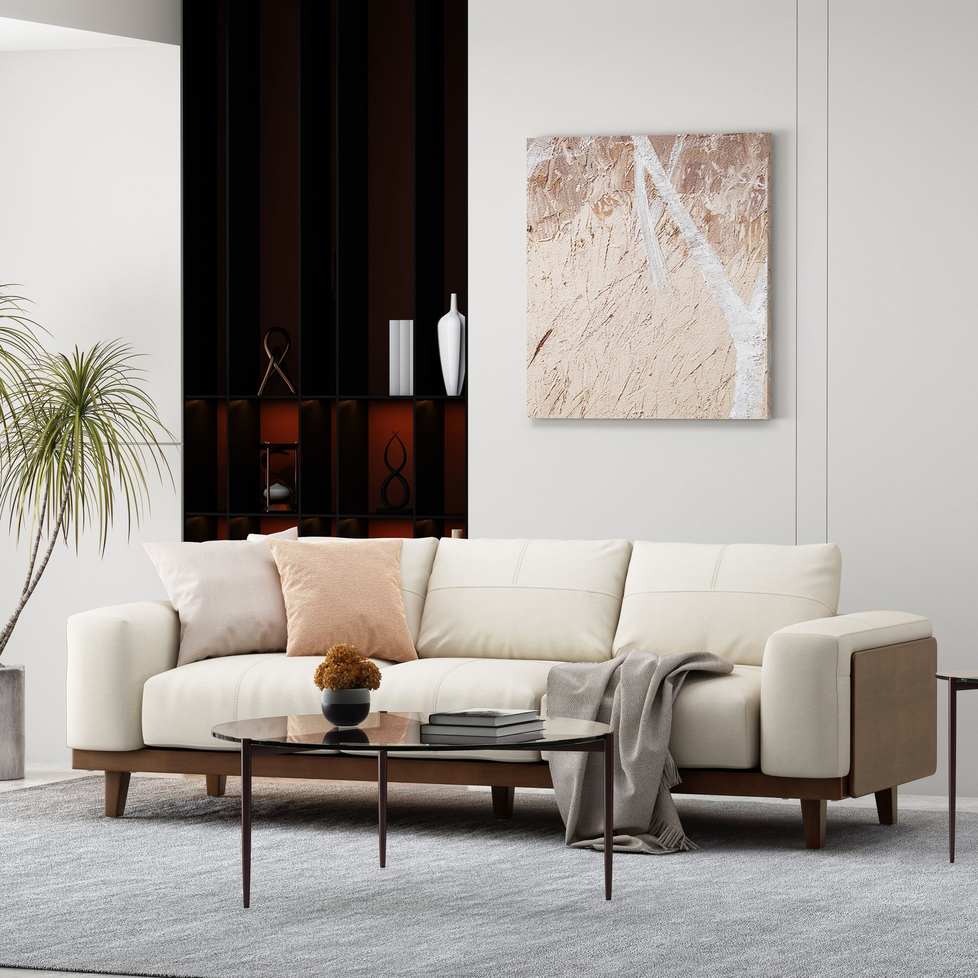 3 Seater Sofa Beige Wood 3 Seat