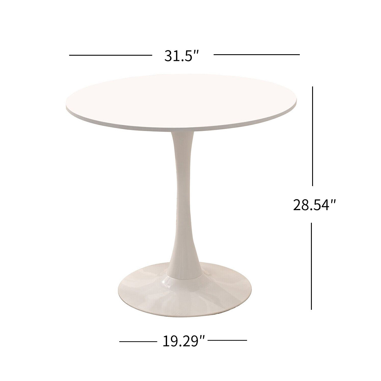 31.5" Round Dining Table, Mid Century White Tulip Table, Metal Base Pedestal Table For 2 4 Person,Easy Assembled Leisure Coffee Table White Dining Room Classic Round Kitchen & Dining Tables Polished