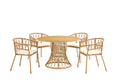 Outdoor Dining Set Of 5, Simple Bamboo Dinning Tablepe Ratten Round Table 110Cm Plastic Wood Top, Bamboo Looking Ratten Base, 4 Dinning Chairs With Cushion, Stackable Antique Brown Bamboo