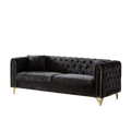 82 Inch Chenille Pull Buckle Design Sofa For Living Room,Buttons Tufted With Copper Nail Decoration Armrest, Modern Couch Upholstered Button And Metal Legs Black Foam Chenille 3 Seat