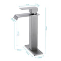 Waterfall Spout Bathroom Sink Single Handle Faucet With Pop Up Drain No Overflow Brushed Nickel Stainless Steel