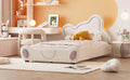 Twin Size Velvet Platform Bed With Bear Shaped Headboard, With Bed End Storage Pocket, Beige Twin Beige Plywood