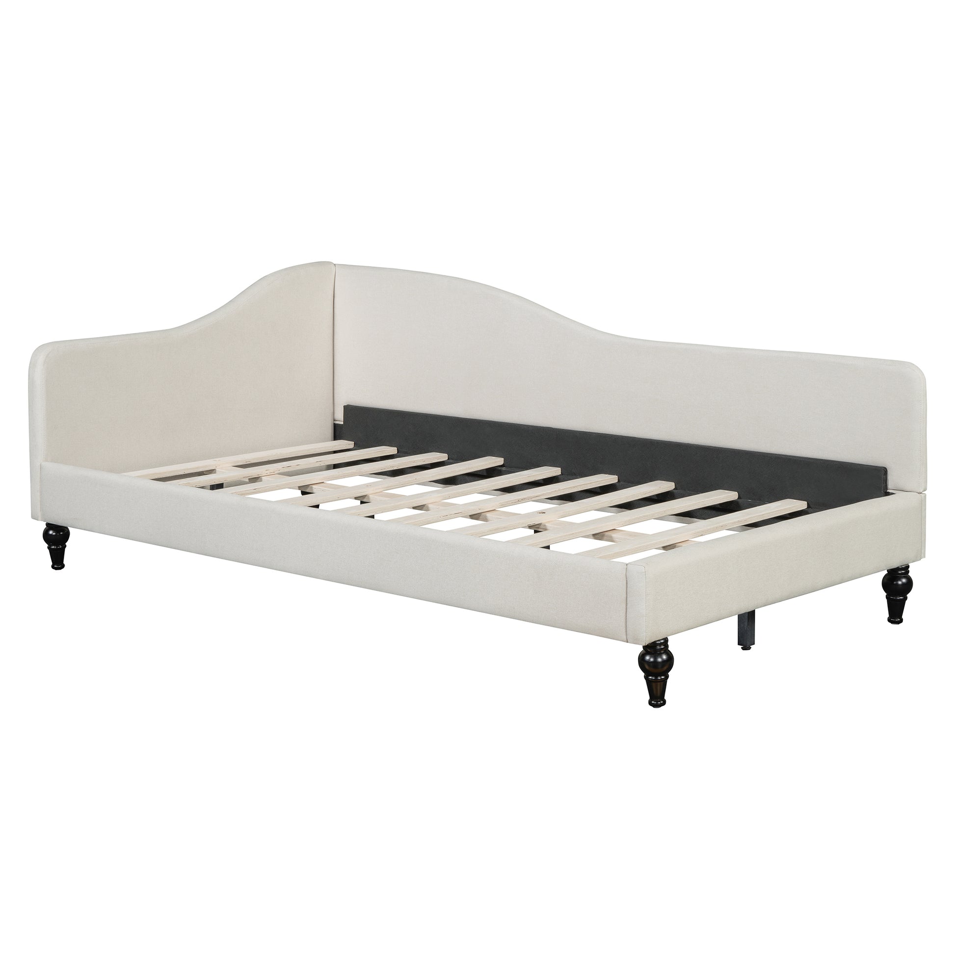 Twin Size L Shaped Linen Daybed, With Solid Wood Legs, Beige Old Sku: Sf000145Aaa Twin Beige Linen Mdf