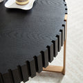 Modern Handcraft Drum Coffee Table 31.5 Inch Round Coffee Table For Living Room,Small Coffee Table With Sturdy Pedestal,Black Matt Black Mdf Metal