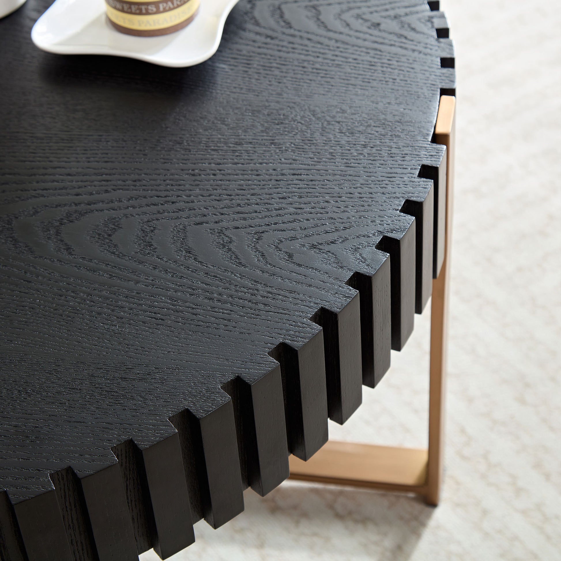 Modern Handcraft Drum Coffee Table 31.5 Inch Round Coffee Table For Living Room,Small Coffee Table With Sturdy Pedestal,Black Matt Black Mdf Metal