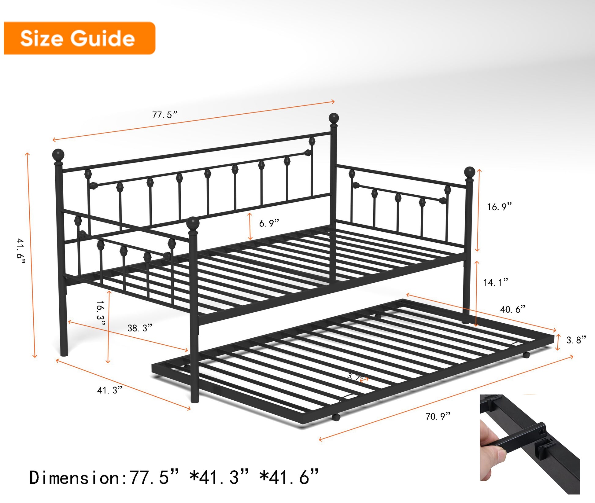 Metal Daybed With Twin Size Trundlet Twin Black Iron