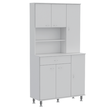 90 Kitchen Pantry Cabinet, Two Open Shelves, One Drawer, Multiple Cabinets, White White Solid Wood Mdf Engineered Wood