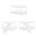 Full Over Full Size Metal Bunk Bed With Slide And Guardrails, White Full White Metal