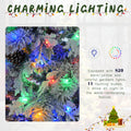 6Ft Pre Lit Spruce Snow Flocked Christmas Tree With Pine Cones, Artificial Xmas Tree With 403 Branch Tips,Mixed Pe & Pvc Branches, 250 Multi Color Led Lights, 11 Flashing Modes, Holiday D Cor White Green Polyethylene,Pvc