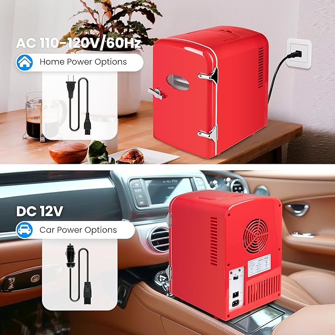 4L Portable Mini Fridge Warmer And Cooler Six 12Oz Cans Compact Refrigerator, 100% Freon Free & Eco Friendly, 4 L, Red Red Plastic