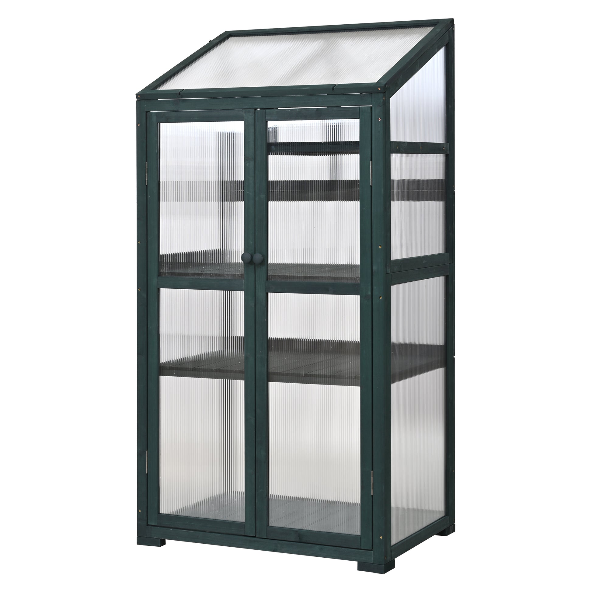 62Inch Height Wood Large Greenhouse Balcony Portable Cold Frame With Wheels And Adjustable Shelves For Outdoor Indoor Use, Forest Green Green Casual Wood Solid Wood