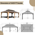 14X22Ft Hardtop Gazebo, Outdoor Gazebo With Galvanized Steel Double Roof, Aluminum Frame, Built In Gutter System, Curtain And Netting, Metal Gazebo Pavilion For Patio Deck Garden, Wood Looking