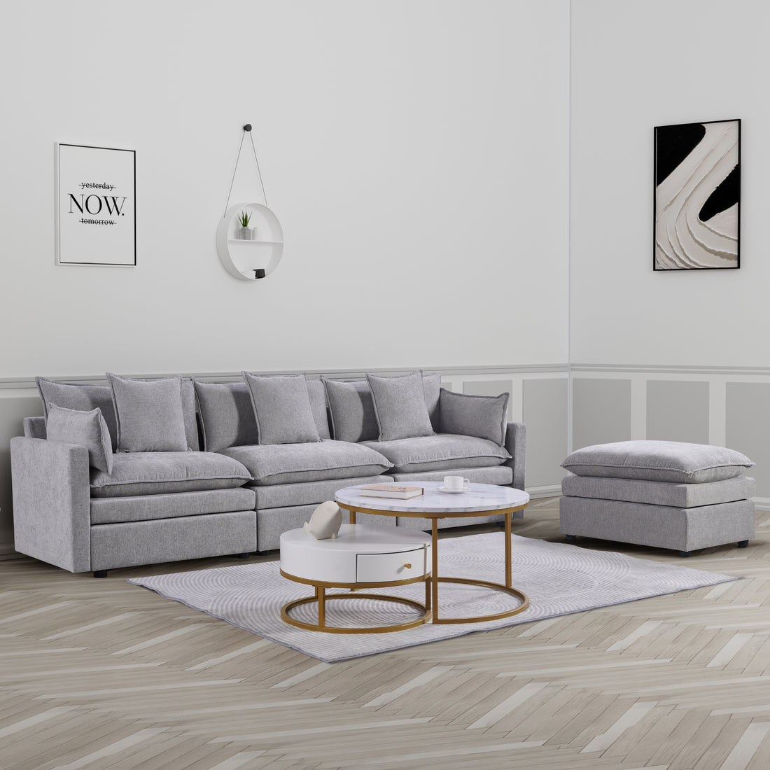 108.66"Modern Chenille L Shaped Sectional Sofa With Convertible Chaise, Comfy Cloud Couch Deep Sectional Sofa With Ottomans For Living Room Light Gray Wood Foam Chenille 3 Seat