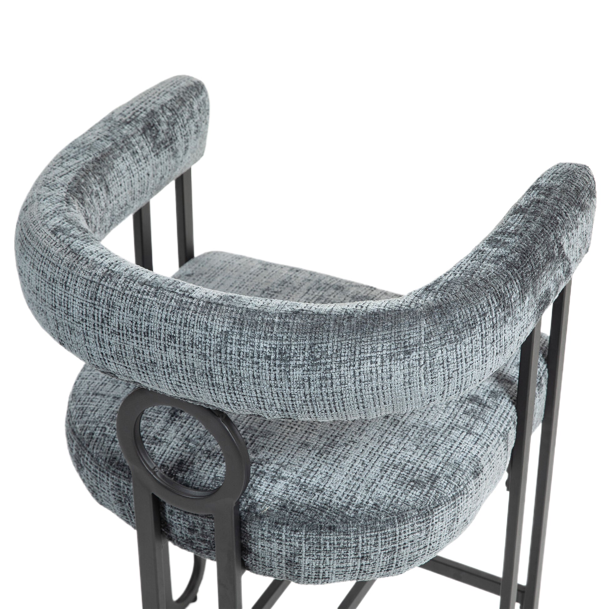 Coolmore Bar Stools Set Of 2, Modern Bar Stool With Back, Black Metal Frames, Upholstered Bar Stools For Kitchen Island, Pub, Club Gray Chenille Gray Foam Chenille