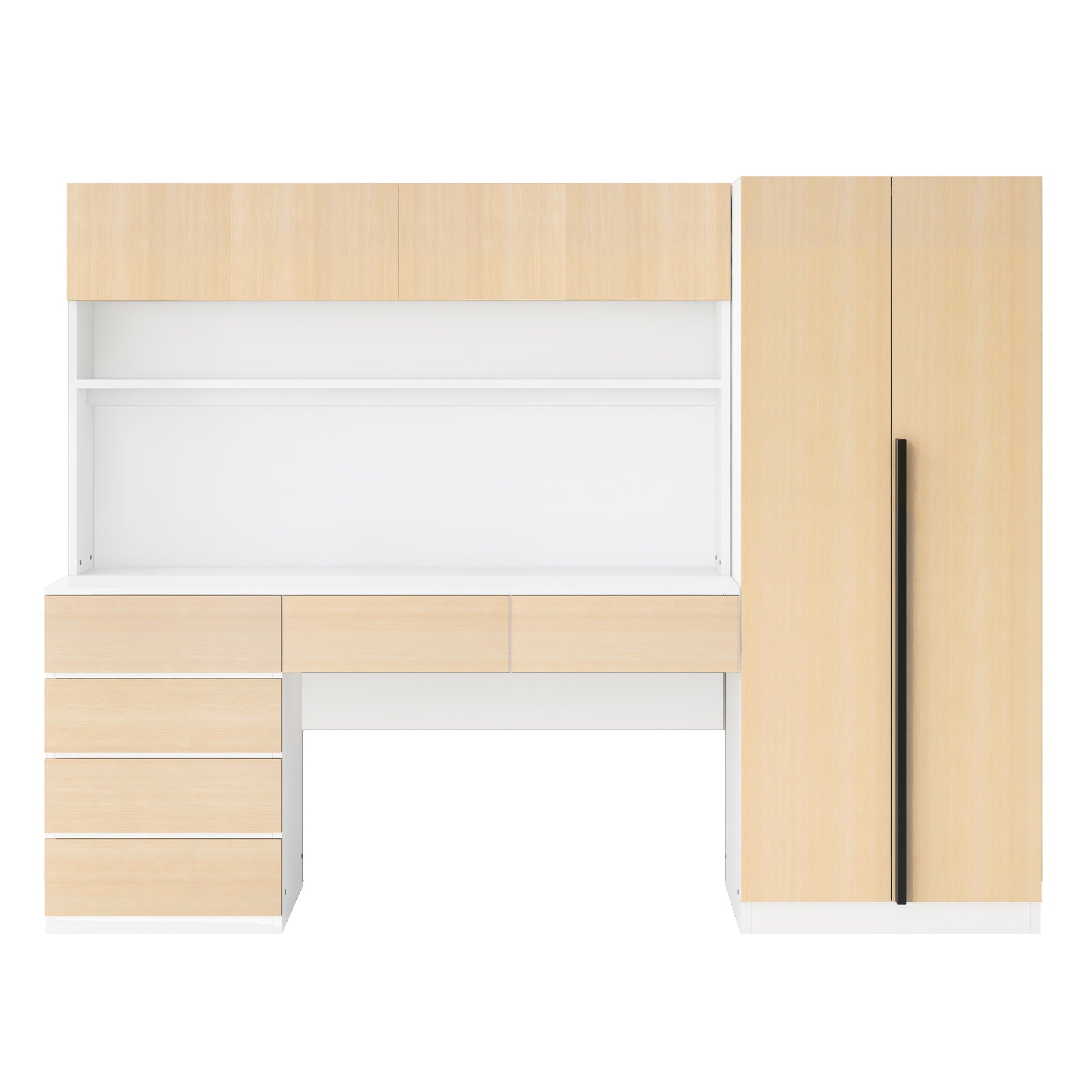 2 Door Wooden Storage Desk Wardrobe For Bedroom With Shelves And Drawers,Natural Natural Mdf Lvl