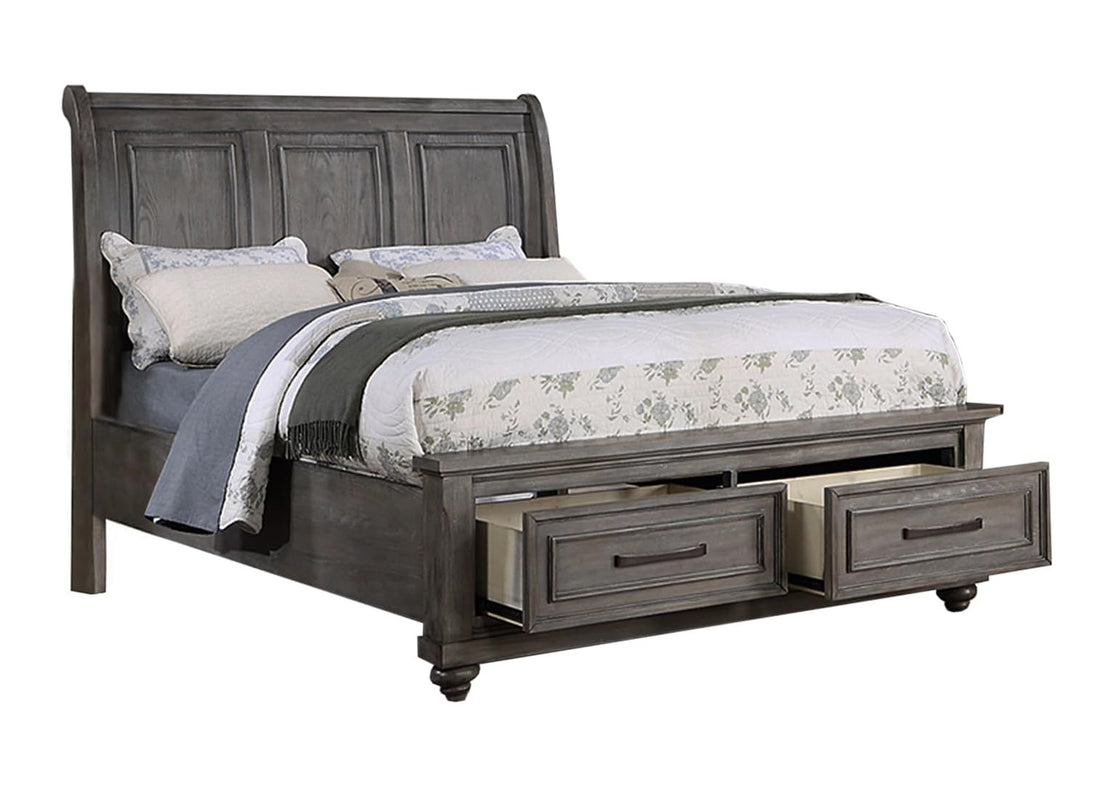 California King Size Bed W Under Bed Drawer Vintage Look Gray Color Beautiful Panel 1Pc Bedframe Bedroom Box Spring Required California King Antique Gray,Gray Wood Bedroom