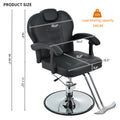 Classic Reclining Barber Chair Salon Chair For Hair Stylist With Heavy Duty Hydraulic Pump, 360 Rotation, Tattoo Chair Shampoo Beauty Salon Equipment, Max Load Weight 330 Lbs, Black Black Metal