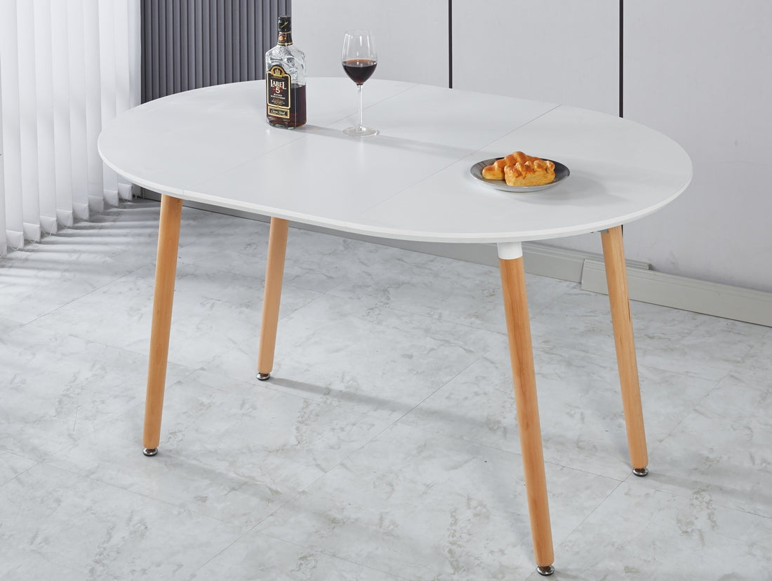 Extensible Table,Dining Table,Office Table,Coffee Table,Wood Leg,100 140 180X100X75Cm Matte White Mdf