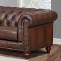 Alton Bay Top Grain Leather Sofa Couch Brown Genuine Leather Wood Primary Living Space Medium Firm Tufted Back Mid Century Modern Eucalyptus Rolled Arms Down Filling Leather 3 Seat